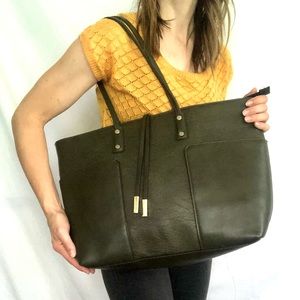 Oversized green gold chunky hardware thin strap tote bag for work school travel
